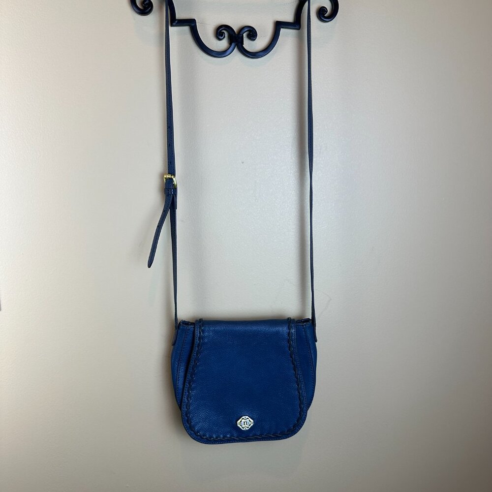 Nanette Lepore Crossbody Blue Pebble Leather purse. Ana Saddle Adjustable strap
